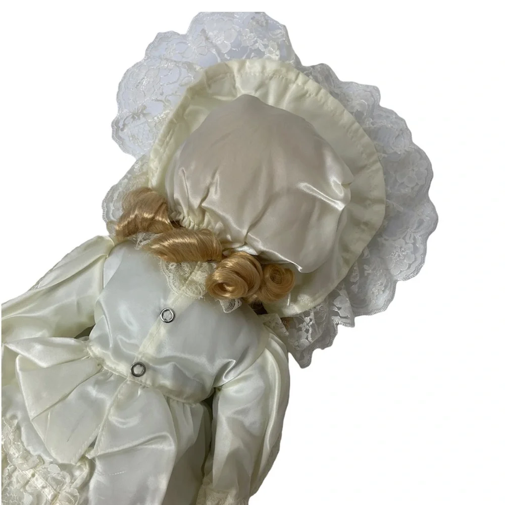 Victorian Porcelain Doll Flora Satin Silk Floral Lace Delicate Cottage Core